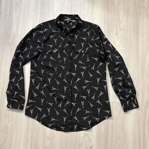 Karl Lagerfeld Women Shirt Button up Paris Black Eiffel Tower Print Long Sleev M